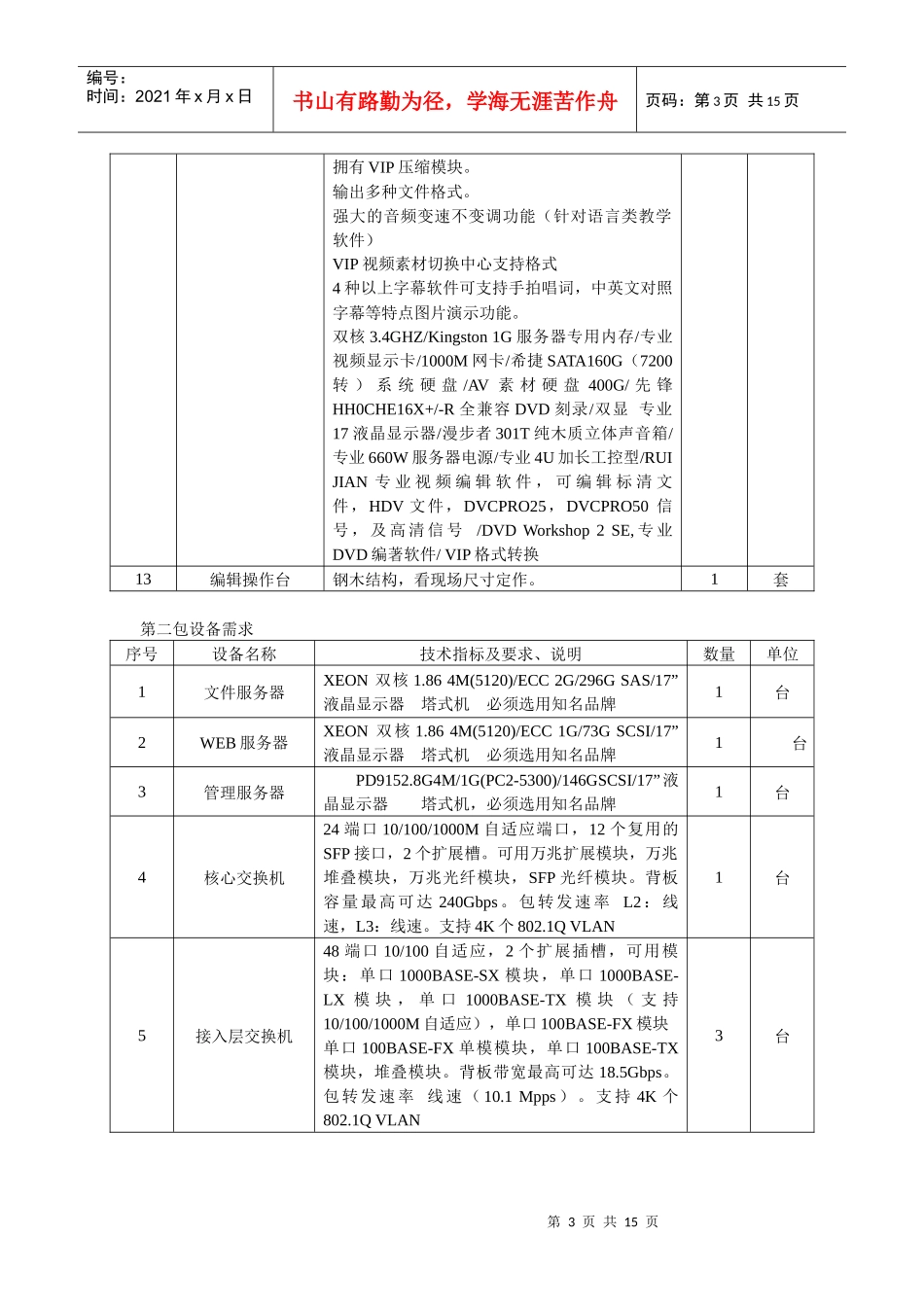 天津市微山路中学校园信息网络系统设备需求_第3页