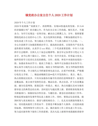 镇党政办公室主任个人2020工作计划 