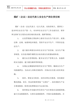 煤矿安全生产岗位责任制