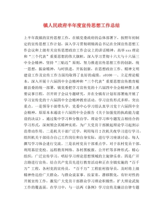 镇人民政府半年度宣传思想工作总结 