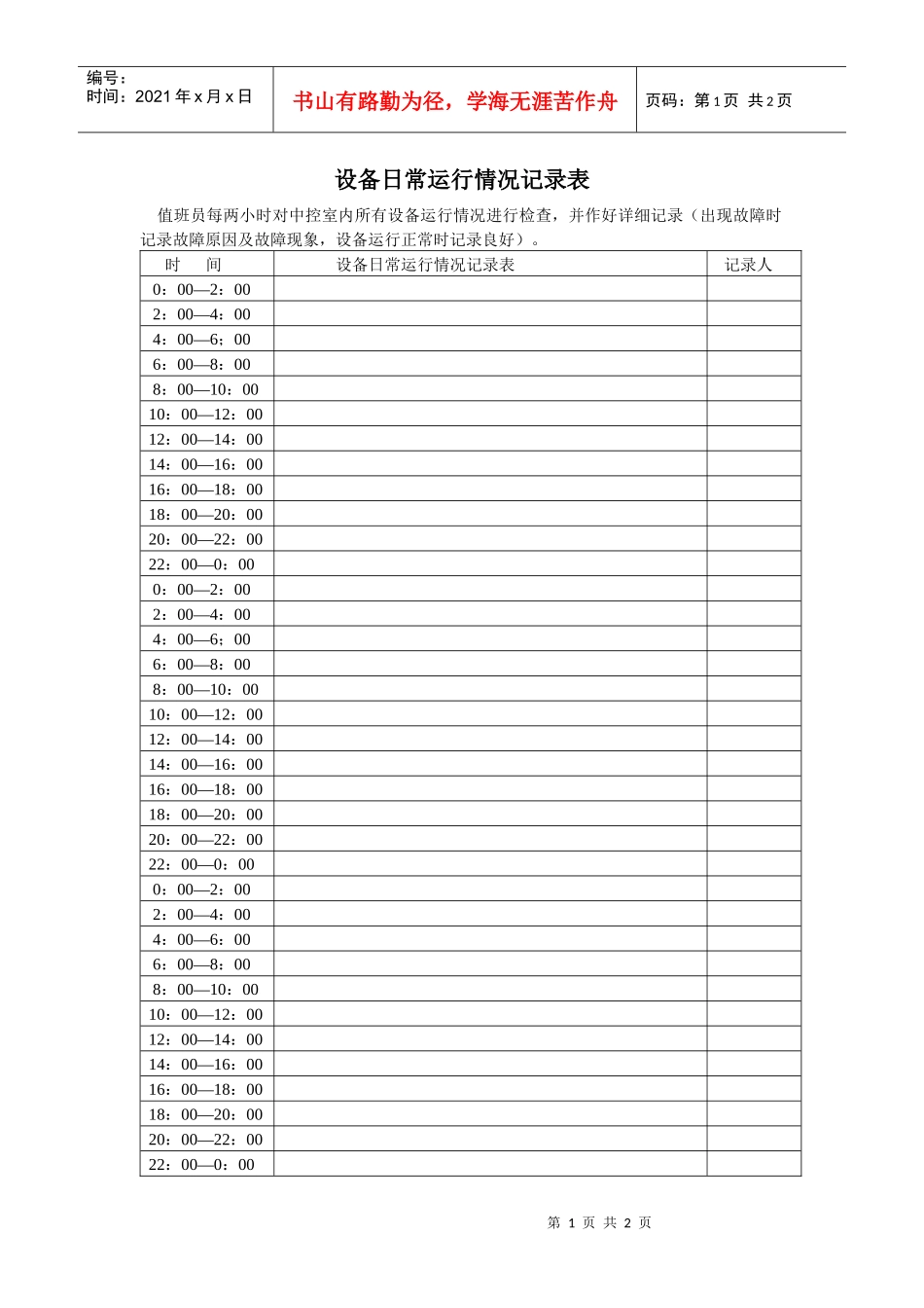 设备日常运行情况记录表_第1页