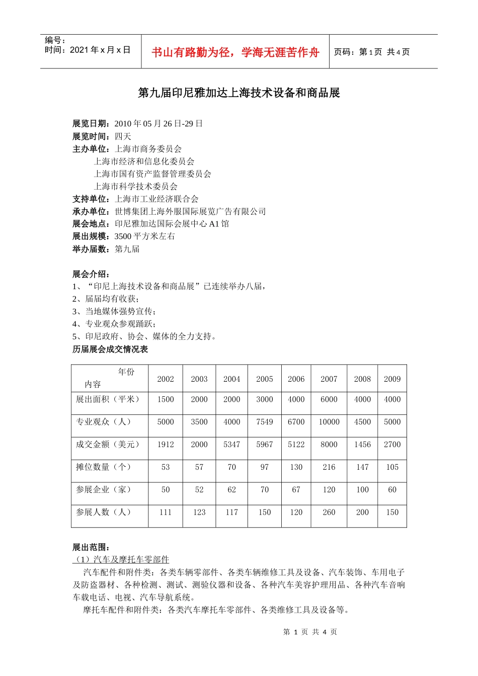 第九届印尼雅加达上海技术设备和商品展_第1页