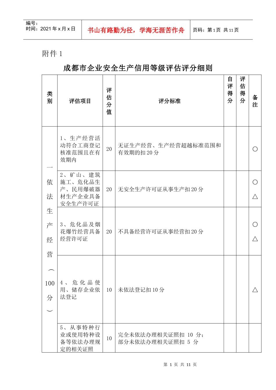 成都市企业安全生产信用等级评估评分细则_第1页
