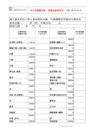 国立台北科技大学主要原物料名称