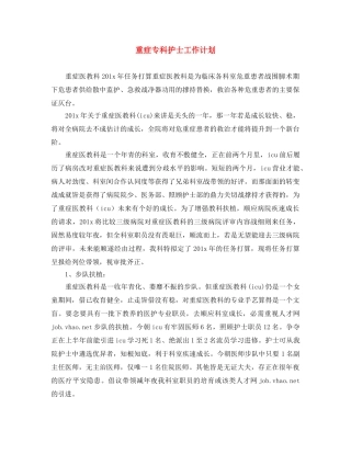 重症专科护士工作计划 
