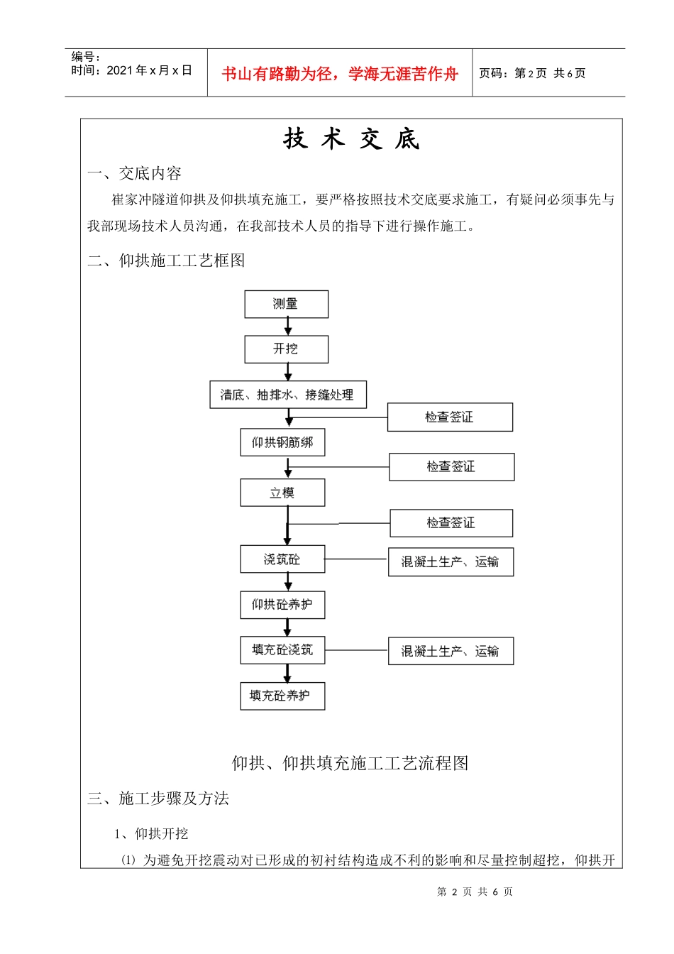 崔家冲隧道仰拱及仰拱填充施工技术交底书_第2页