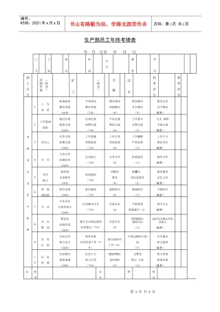 生产部员工年终考绩表