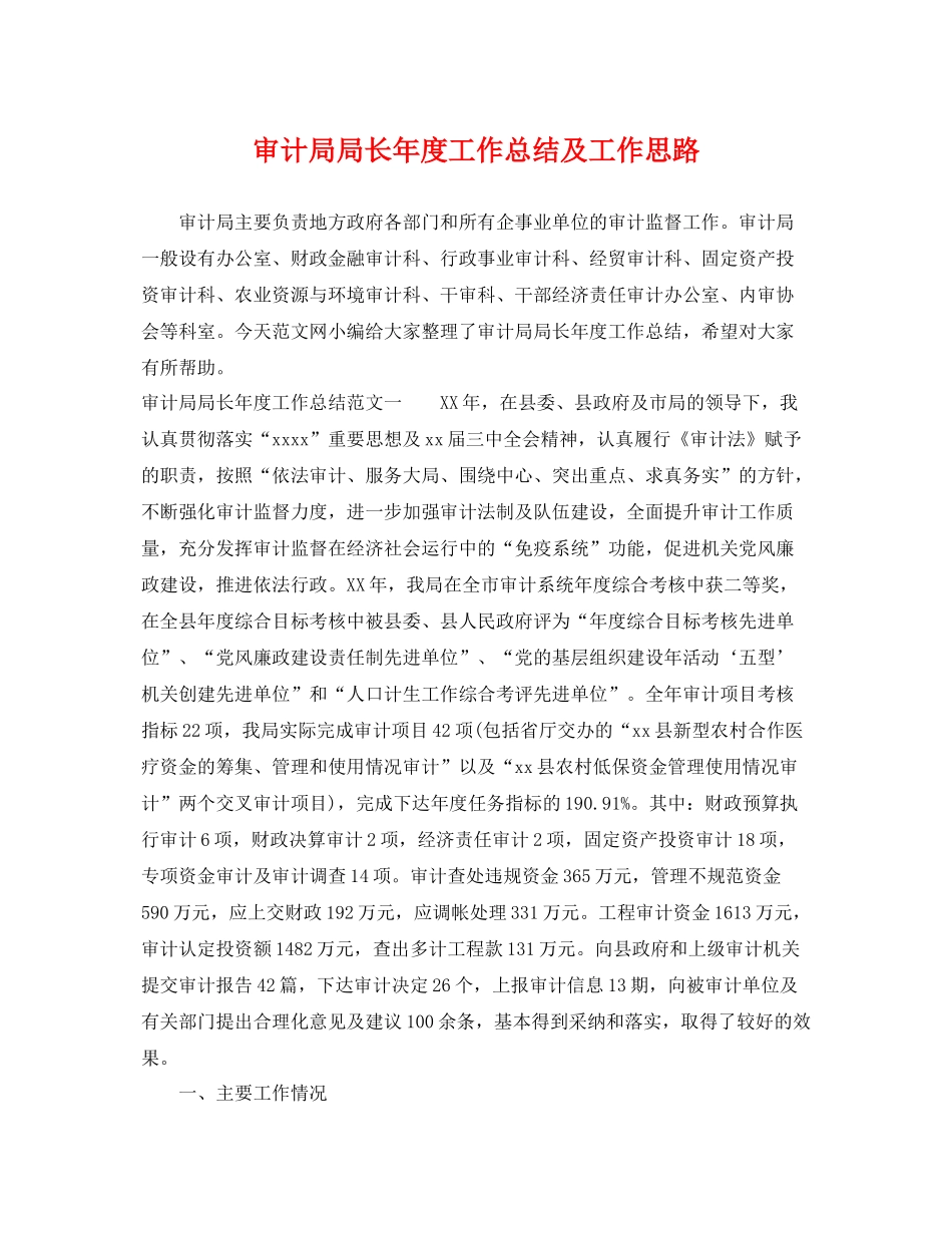 审计局局长年度工作总结及工作思路 _第1页