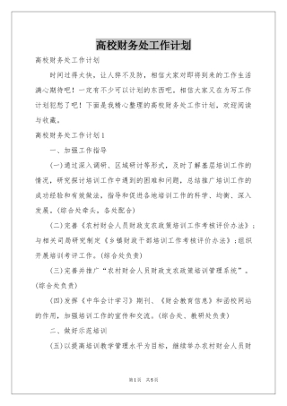 高校财务处工作参考计划