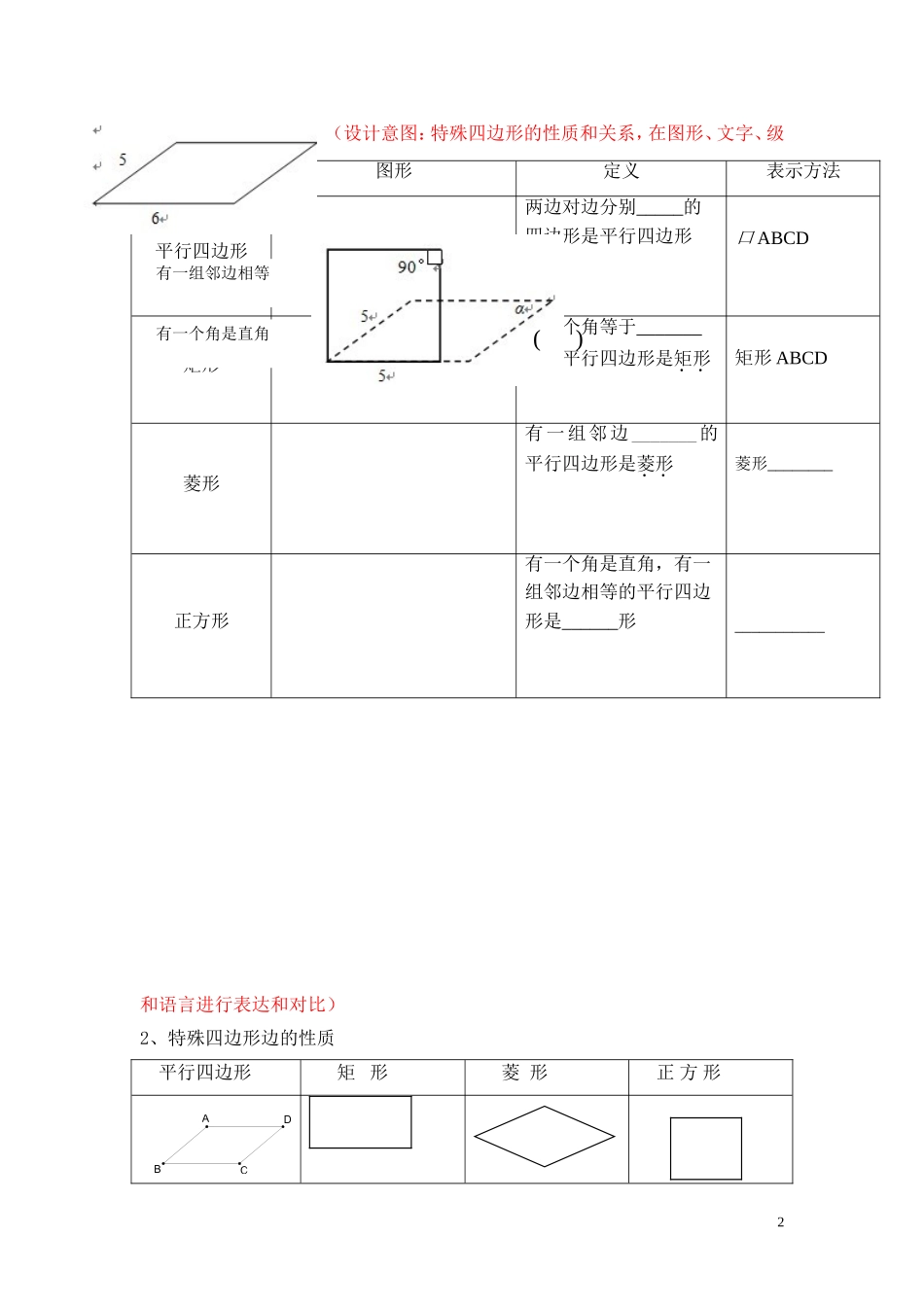 第1课特殊四边形定义和性质教学设计_第2页