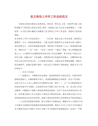 县文体局上半年工作总结范文 