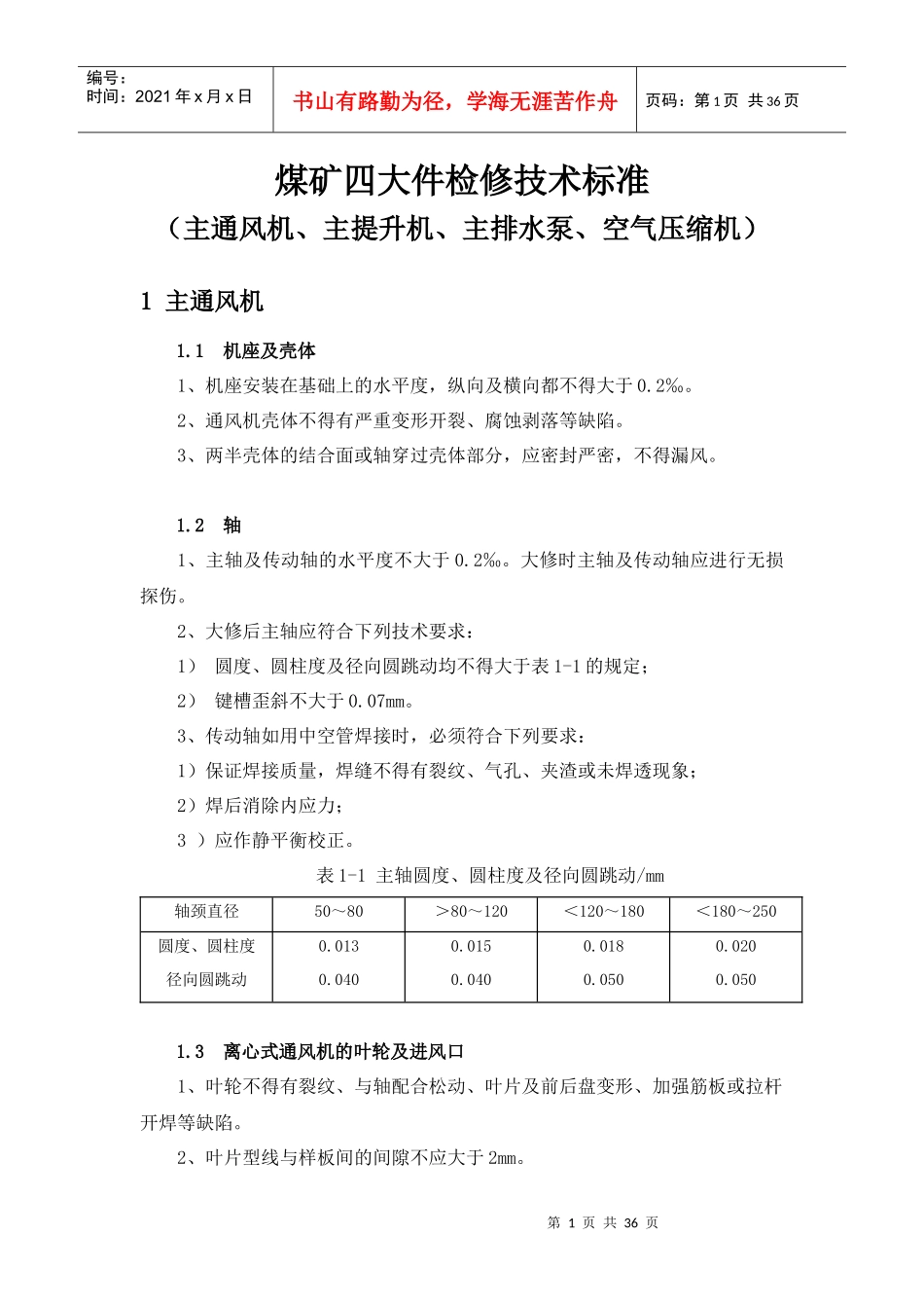 煤矿四大件检修技术标准_第1页