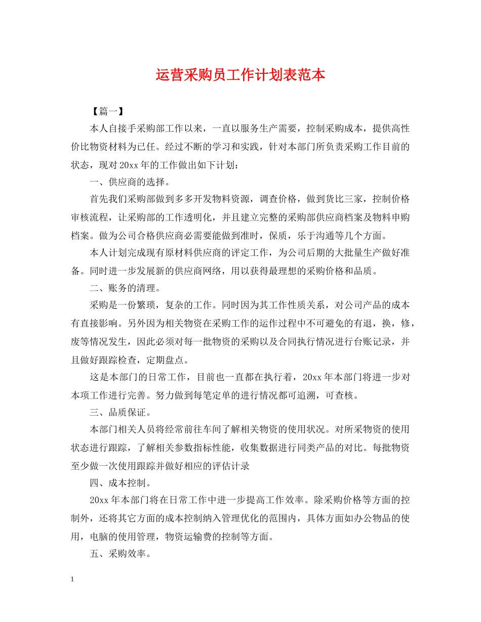 运营采购员工作计划表范本 _第1页
