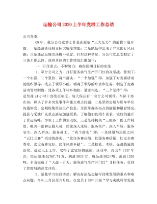 运输公司2020上半年党群工作总结 