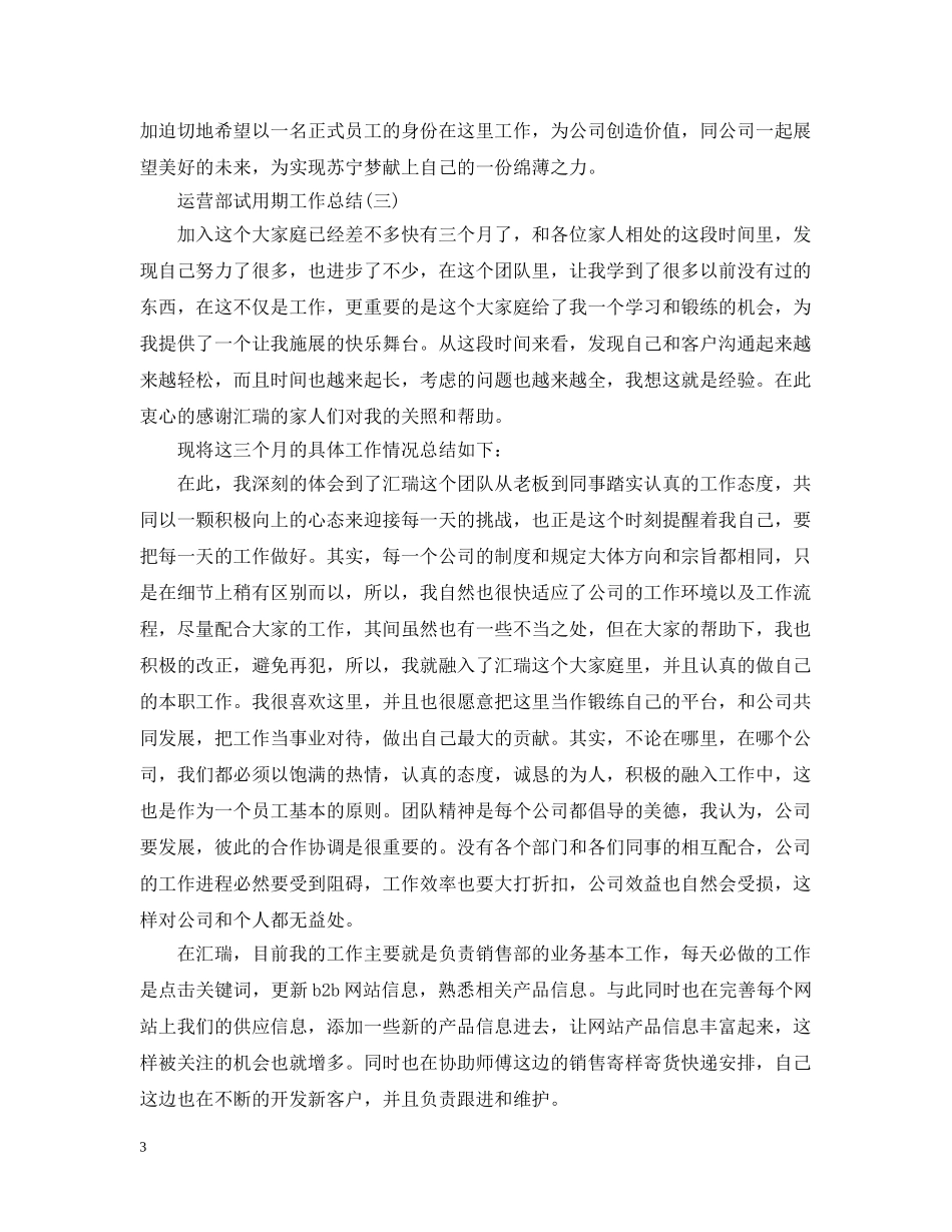 运营部试用期工作总结 _第3页