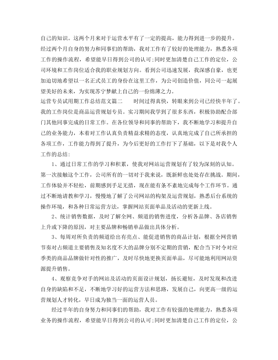 运营专员试用期工作总结与计划 _第2页