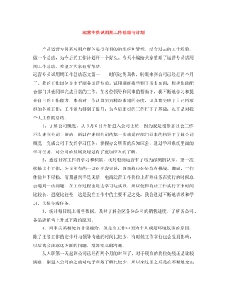 运营专员试用期工作总结与计划 
