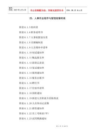 人事作业程序与管理规章附表个