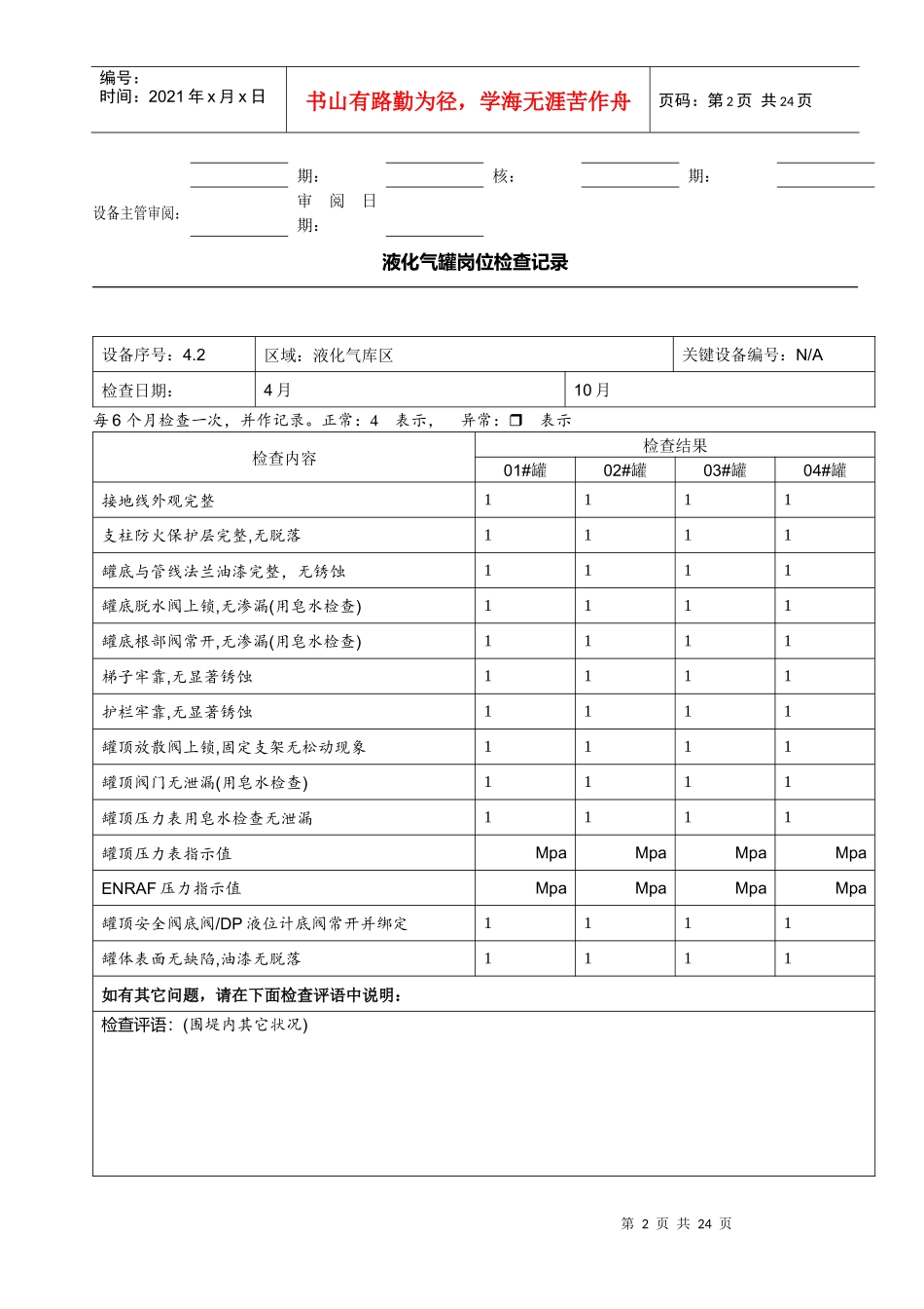 液化气设备岗位检查记录表_第2页