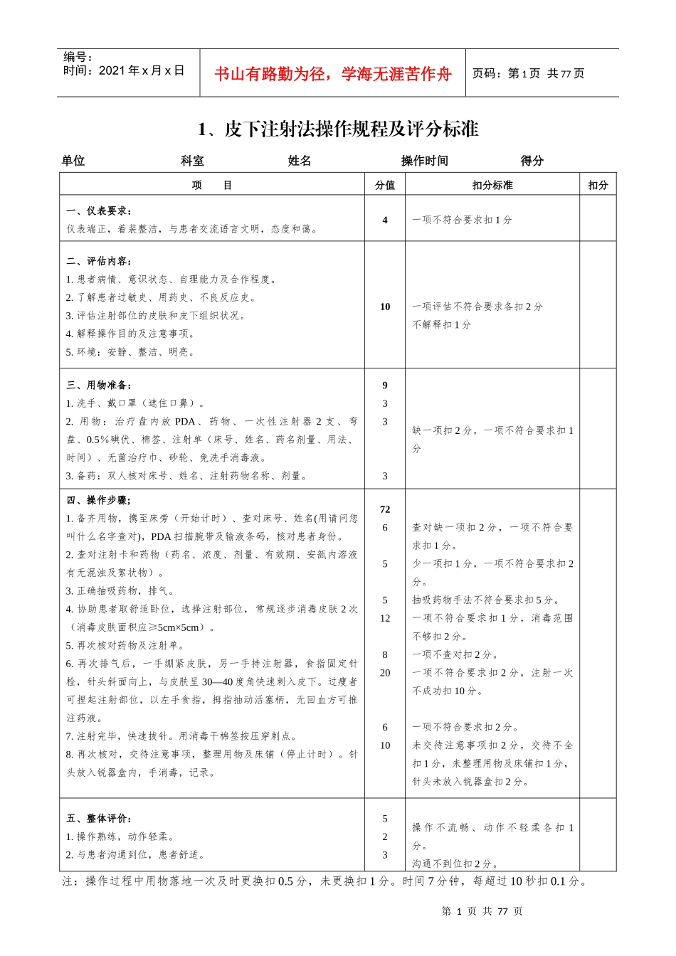 护理技术操作规程及评分标准-05-24_第1页