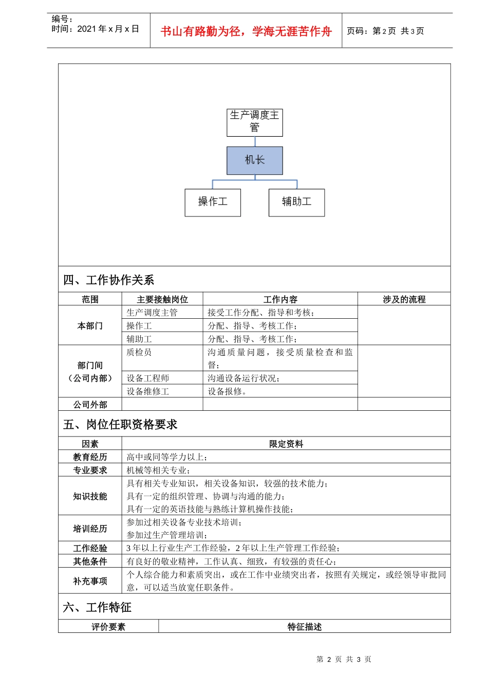 车间机台长岗位说明书_第2页