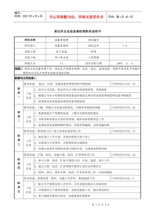 某化纤企业设备部经理职务说明书
