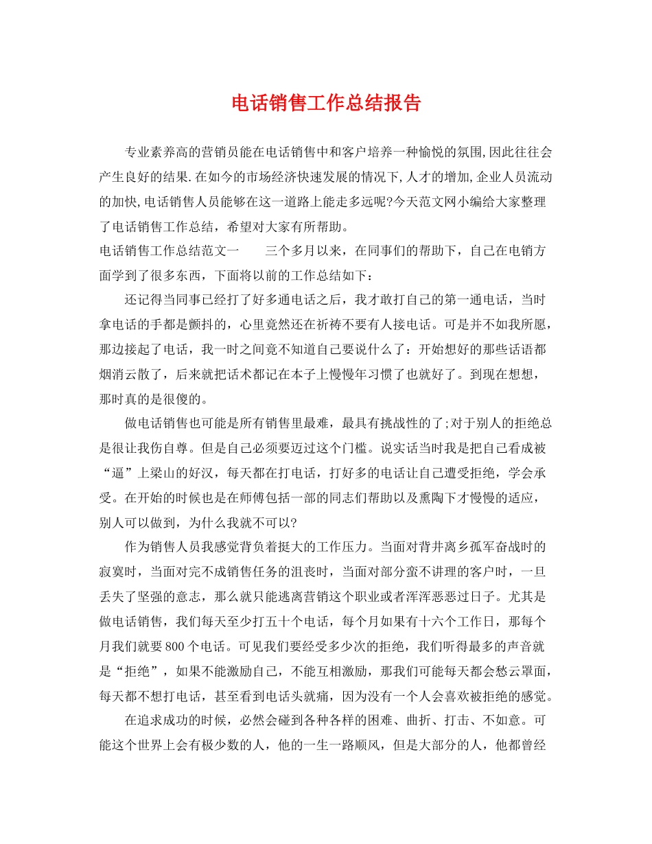 电话销售工作总结报告 _第1页