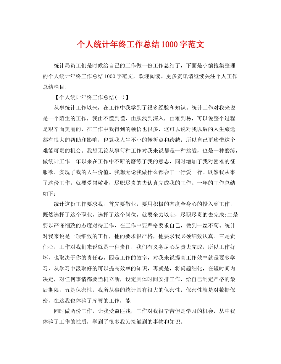 个人统计年终工作总结1000字范文 _第1页