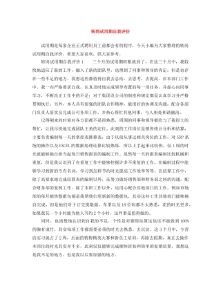 转岗试用期自我评价 