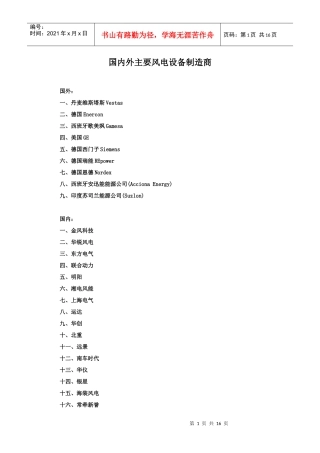 国内外主要风电设备制造商
