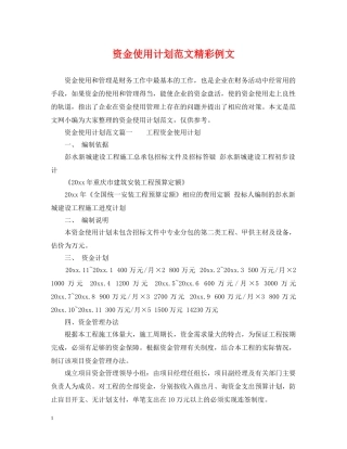 资金使用计划范文精彩例文 