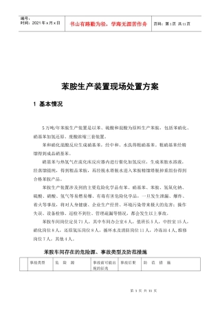 苯胺生产装置现场处置方案解析