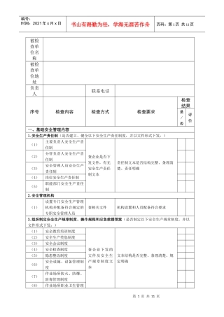 XXXX安全生产检查记录表