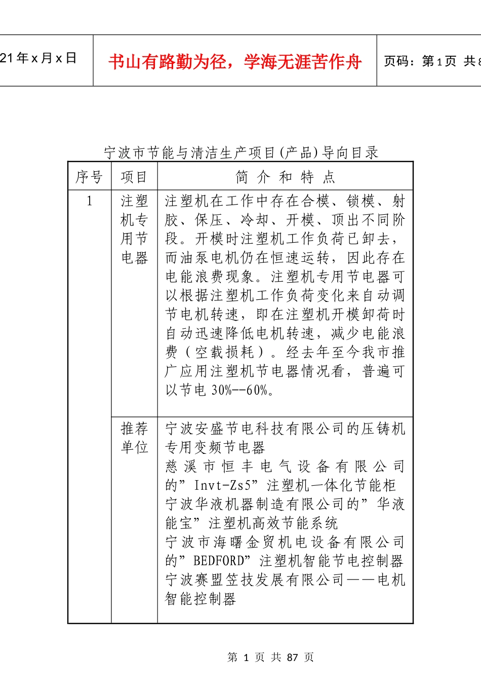 宁波市节能与清洁生产项目(产品)导向目录_第1页