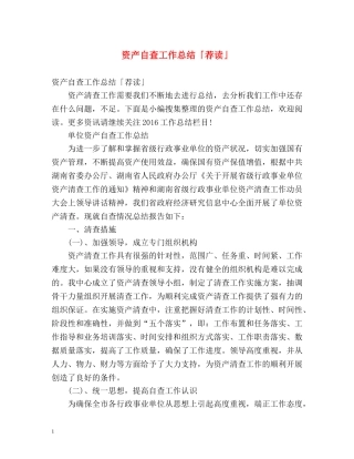 资产自查工作总结「荐读」 