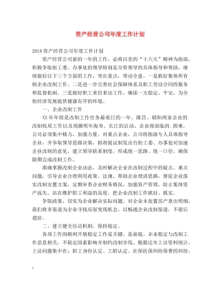 资产经营公司年度工作计划 