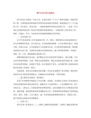 资产公司工作计划范文 