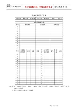 设备修理过程记录单
