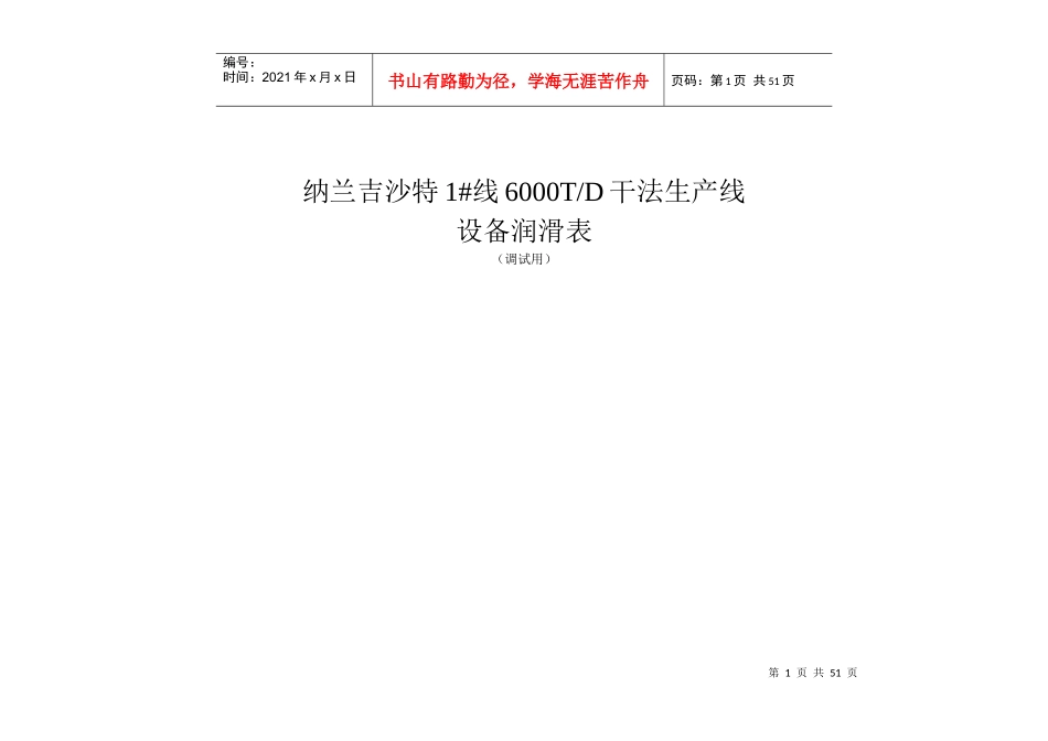 水泥厂设备润滑表(纳兰吉沙特干法生产线设备润滑表 )_第1页