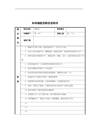 车间调度员岗位说明书