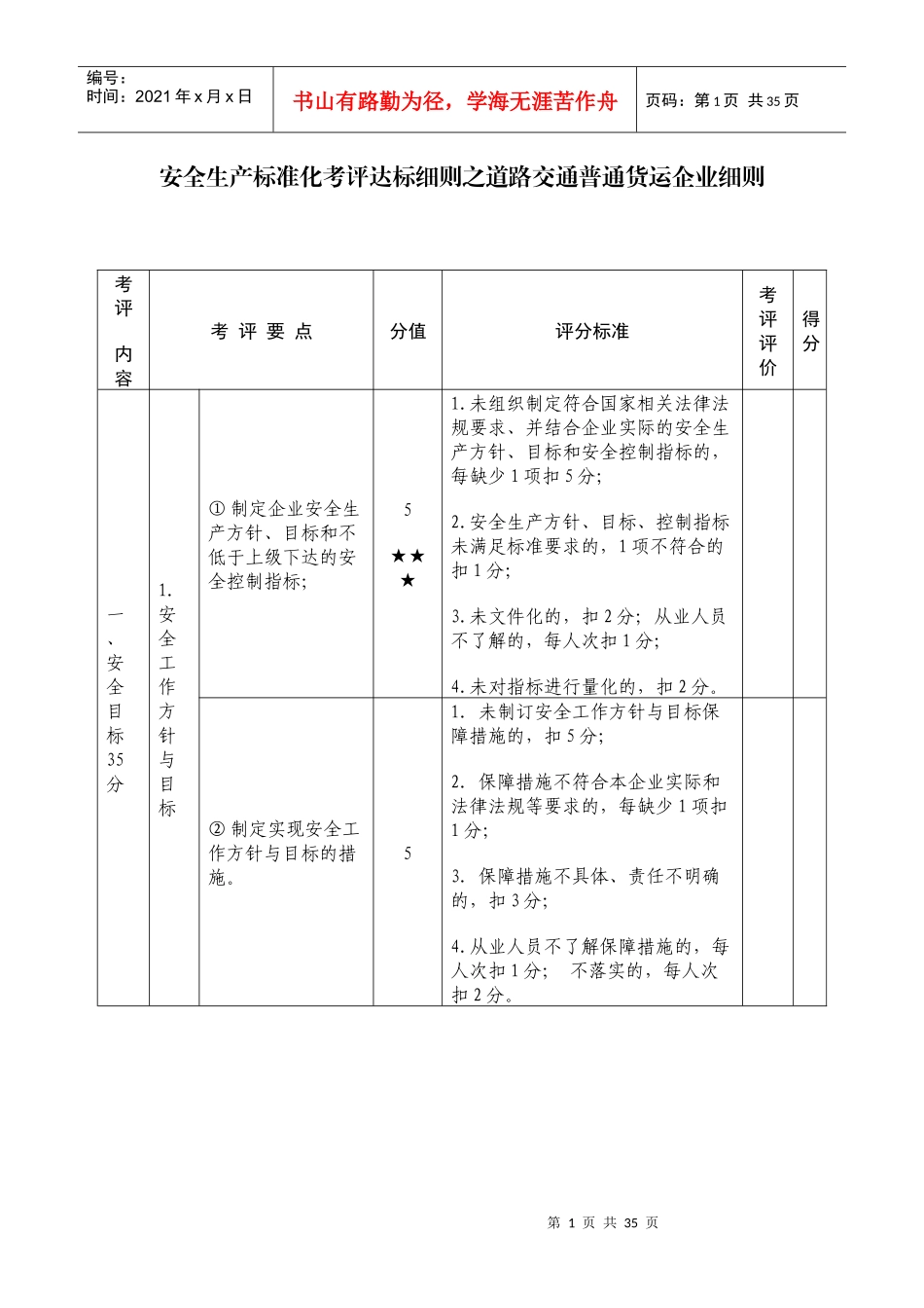 安全生产标准化考评达标细则之道路交通普通货运企业细则_第1页