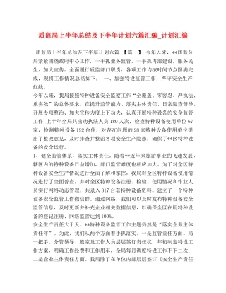 质监局上半年总结及下半年计划六篇汇编_计划汇编 