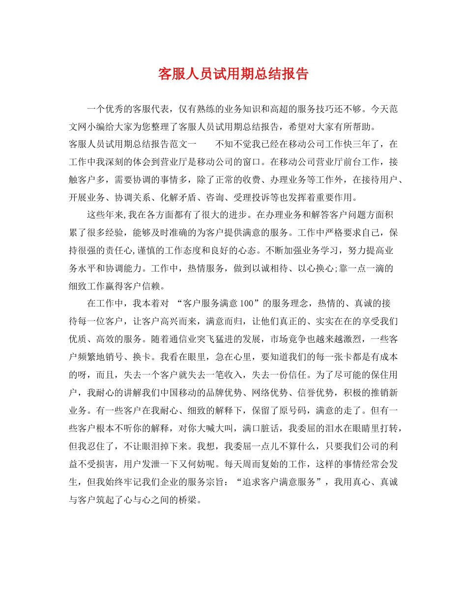 客服人员试用期总结报告 _第1页