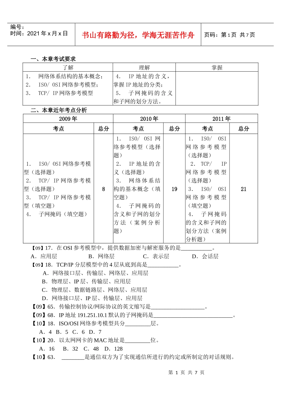 计算机网络体系结构考试试题_第1页