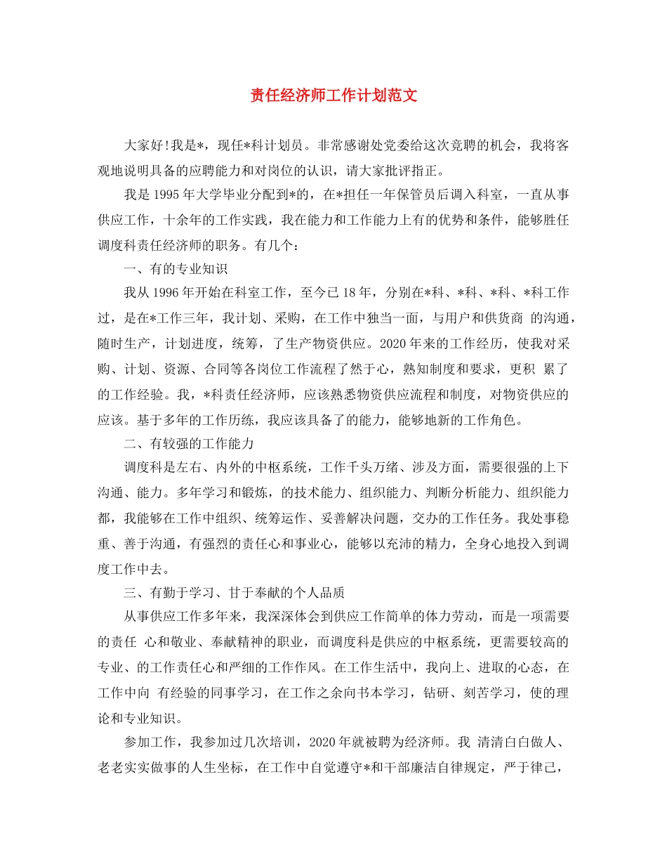 责任经济师工作计划范文 _第1页