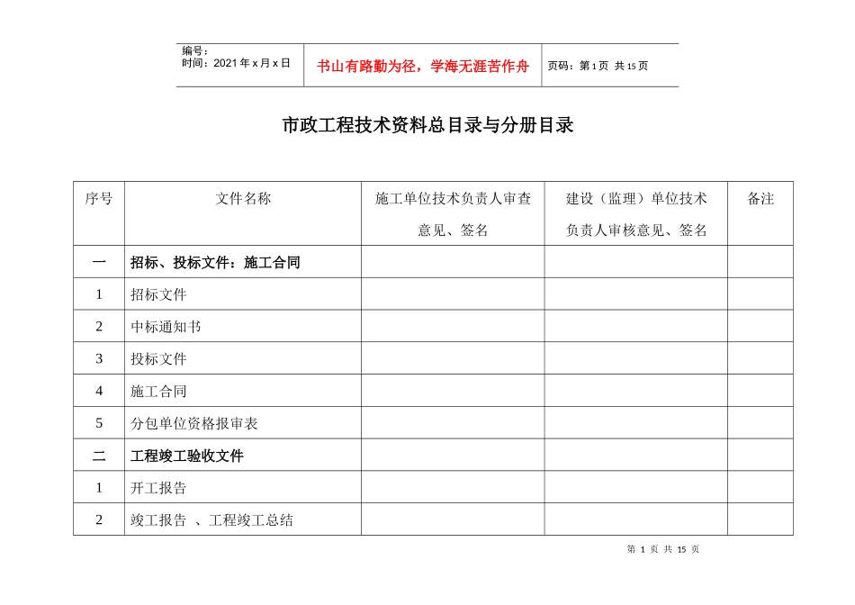 市政工程技术资料总目录与分册目录_第1页