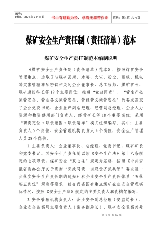 煤矿安全生产责任制范本(责任清单)(终)