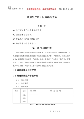 清洁生产审计报告编写大纲