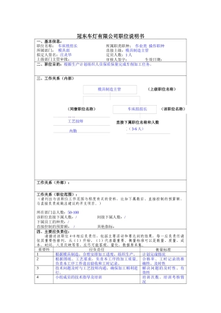 冠东车灯公司模具部车床组组长职位说明书