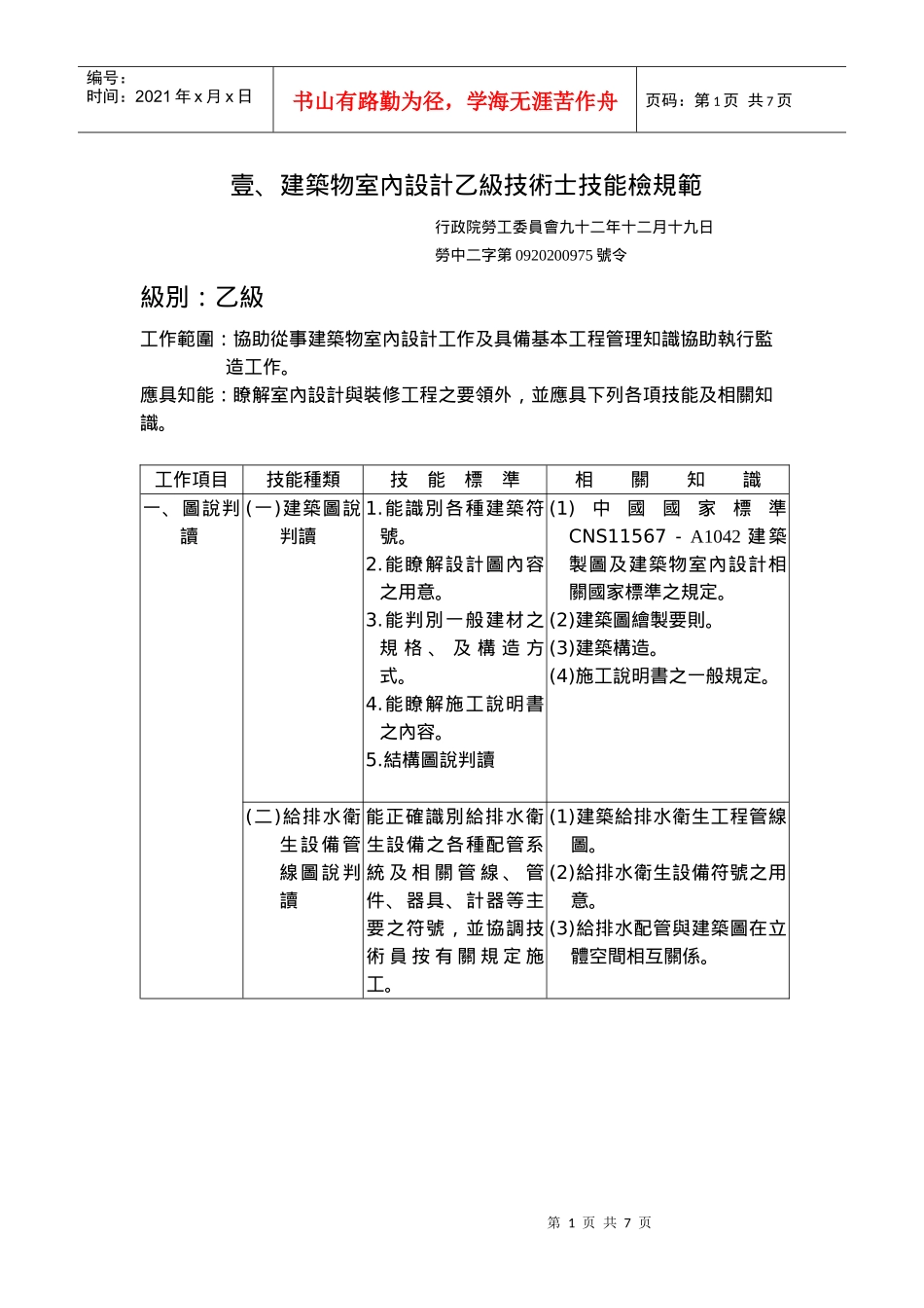 建筑物室内设计乙级技术士技能检规范_第1页